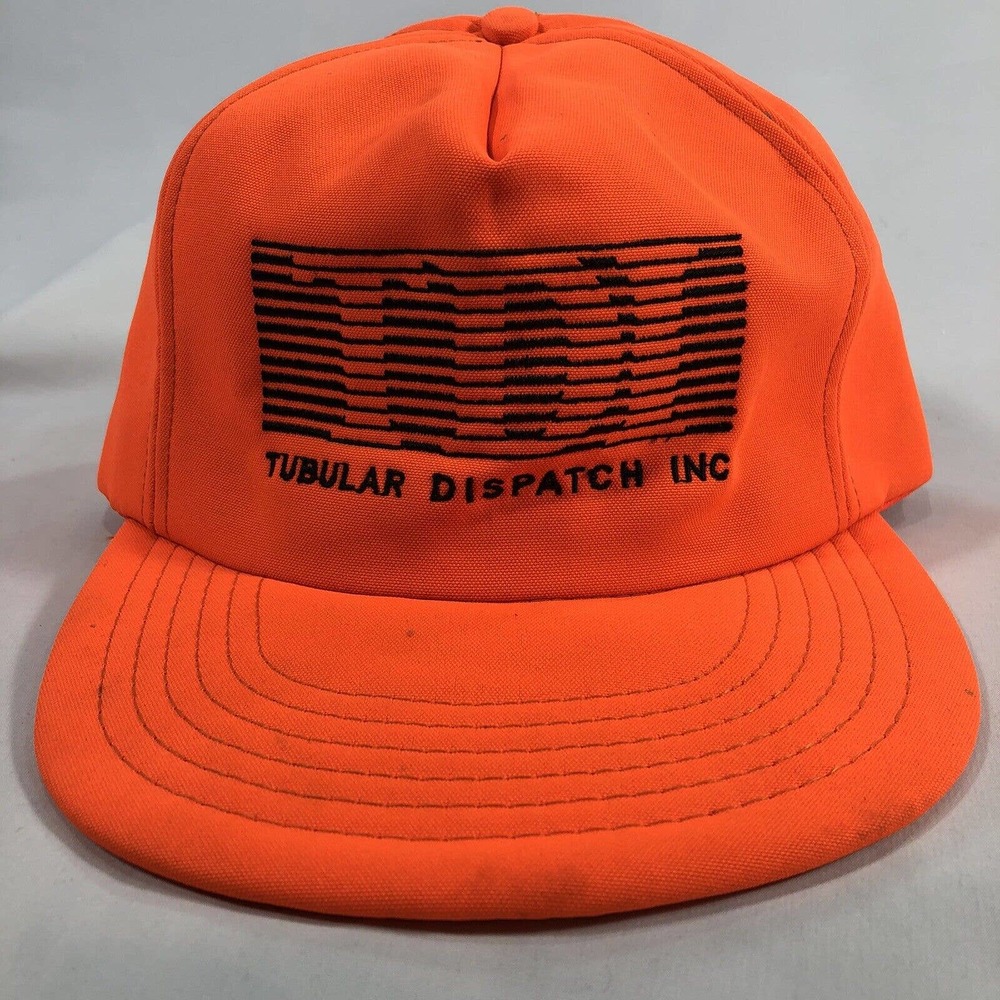 Vintage Tubular Dispatch INC Hat Cap USA Made Snapback Orange OSFM 80s 90s TDI